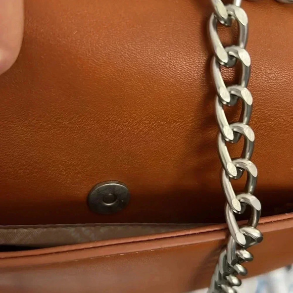 French Connection Crossbody Bag 23 L x 18 H x 8 W golden brown NWOT - Picture 11 of 12